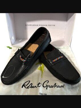 Robert Graham Black Hart II Leather Cabbott Slip On Loafers RGS5100II Size 46 8
